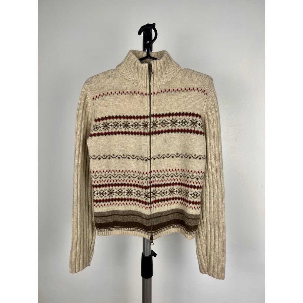 Eddie Bauer Vintage Lambswool Fair Isle Zip Sweater Jacket Cardigan Womens Small